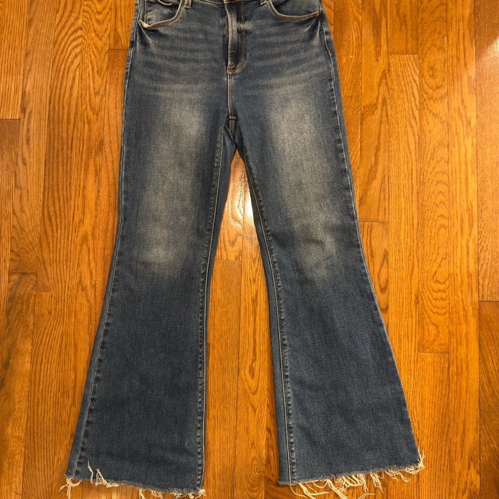 Classic Blue Flare Jeans with Frayed Hem